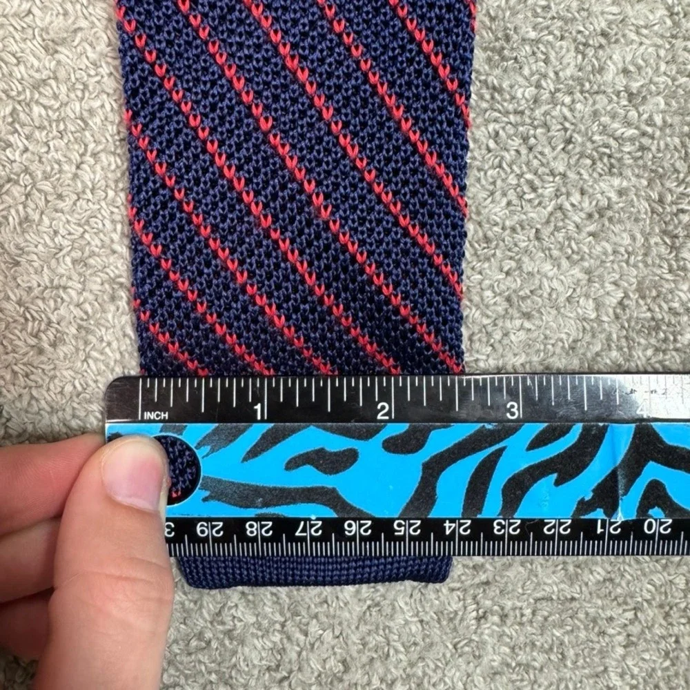 G/FORE Mens Knit Silk Tie Navy Blue Red Diagonal Stripe Square Bottom 56 Inch